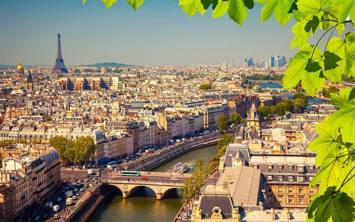 Torre Eiffel, Parigi, estate, ponti, Francia