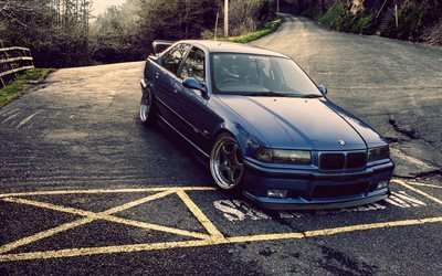 BMW M3 E36, carretera, tuning, azul m3, BMW