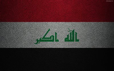 علم العراق, 4k, جلدية الملمس, العلم العراقي, آسيا, أعلام العالم, العراق