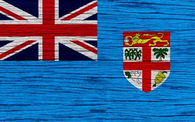 Flag of Fiji, 4k, Oceania, wooden texture, Republic of Fiji, national symbols, Fiji flag, art, Fiji