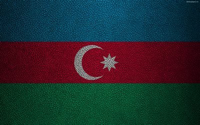 フラグにアゼルバイジャン, 4k, 革の質感, アゼルバイジャンフラグ, アジア, 世界の国旗, アゼルバイジャン