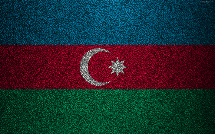 العلم أذربيجان, 4k, جلدية الملمس, أذربيجان العلم, آسيا, أعلام العالم, أذربيجان