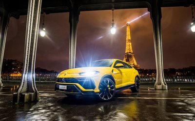 4k, Lamborghini Uzmanları, Paris, farlar, 2018 arabalar, gece, SUV, Lamborghini