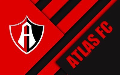 Atlas FC, 4K, Meksika Futbol Kul&#252;b&#252;, malzeme tasarımı, logo, kırmızı, siyah, soyutlama, Guadalajara, Meksika, Lig, Lig MX, Club Atlas