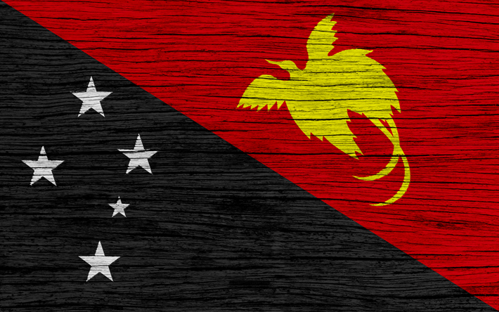 Flag of Papua New Guinea, 4k, Oceania, wooden texture, national symbols, Papua New Guinea flag, art, Papua New Guinea