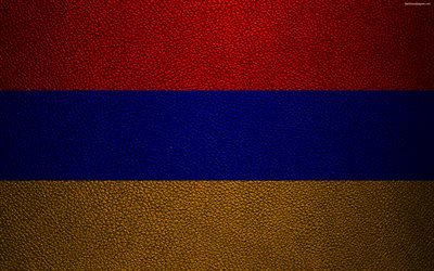 フラグアルメニア, 4K, 革の質感, アルメニアの国旗, アジア, 世界の国旗, アルメニア