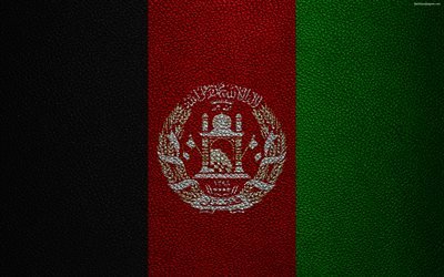 旗のアフガニスタン, 4K, 革の質感, アフガニスタンのフラグ, アジア, 世界の国旗, アフガニスタン