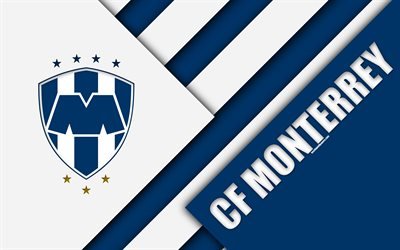 CF Monterrey, 4k, Messicani del Club di Calcio, il design dei materiali, logo, blu bianco astrazione, Monterrey, Nuevo Leon, Messico Primera Division, la Liga MX, Monterrey FC