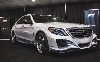 Mercedes-Benz S-Class, 2018, W222, luxury white sedan, tuning S-Class, white W222, aerodynamic body kit, Mercedes