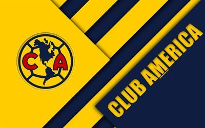 Club America, 4k, Messicani del Club di Calcio, il design dei materiali, logo, blu, giallo, astrazione, Citt&#224; del messico, Messico, Messico Primera Division, la Liga MX, America FC