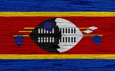 Flag of Swaziland, 4k, Africa, wooden texture, national symbols, Swaziland flag, art, Swaziland