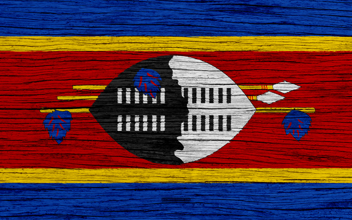 Swaziland bayrak, 4k, Afrika, ahşap doku, ulusal semboller, sanat, Swaziland