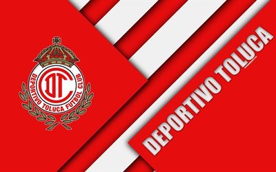 Deportivo Toluca FC, 4k, Mexicain, Club de Football, les mat&#233;riaux, la conception, logo, rouge blanc de l&#39;abstraction, de Toluca de Lerdo, au Mexique, en Premi&#232;re Division, Liga MX