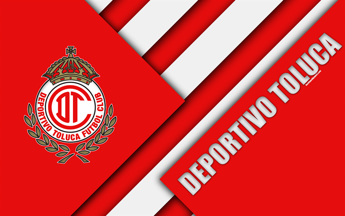 Deportivo Toluca FC, 4k, Mexican Football Club, material design, logo, red white abstraction, Toluca de Lerdo, Mexico, Primera Division, Liga MX