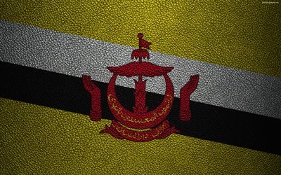 Flag of Brunei, 4k, leather texture, Brunei flag, Asia, world flags, Brunei