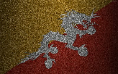 Flag of Bhutan, 4K, leather texture, Bhutanese flag, Asia, world flags, Bhutan