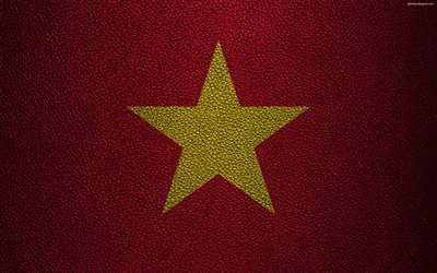 フラグのベトナム, 4K, 革の質感, ベトナム語フラグ, アジア, 世界の国旗, ベトナム