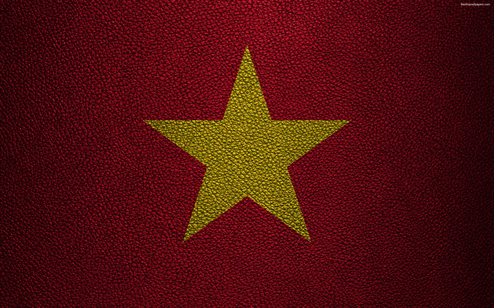 Drapeau du Vietnam, 4K, le cuir de texture, Vietnamien drapeau, d&#39;Asie, des drapeaux, Vietnam