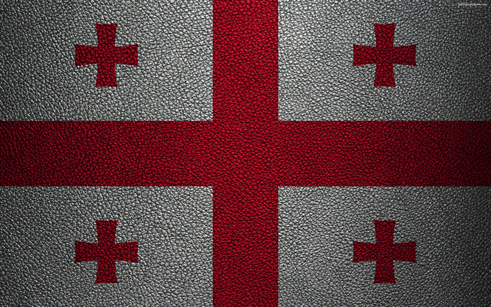 Bandeira da Ge&#243;rgia, 4k, textura de couro, Georgiano bandeira, &#193;sia, bandeiras do mundo, Ge&#243;rgia