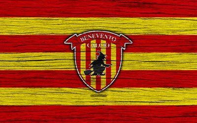 Benevento, 4k, Serie A, logo, Italia, legno, texture, FC Benevento, calcio, Benevento FC