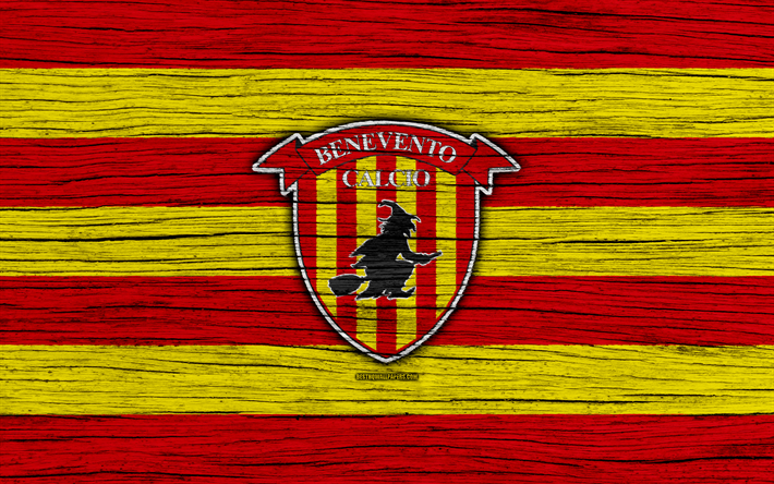 Benevento, 4k, Serie A, logo, It&#225;lia, textura de madeira, FC Benevento, futebol, Benevento FC