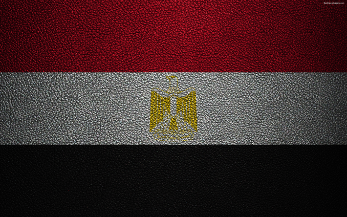 علم مصر, 4k, جلدية الملمس, العلم المصري, آسيا, أعلام العالم, مصر