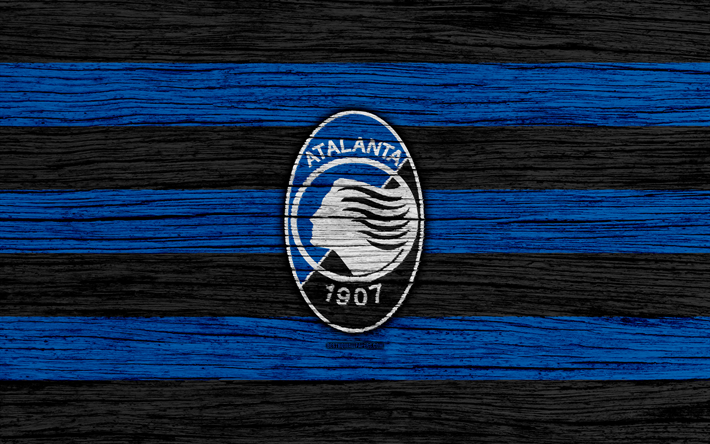Atalanta, 4k, Serie, logo, Italia, puinen rakenne, Atalanta BC, jalkapallo, Atalanta FC