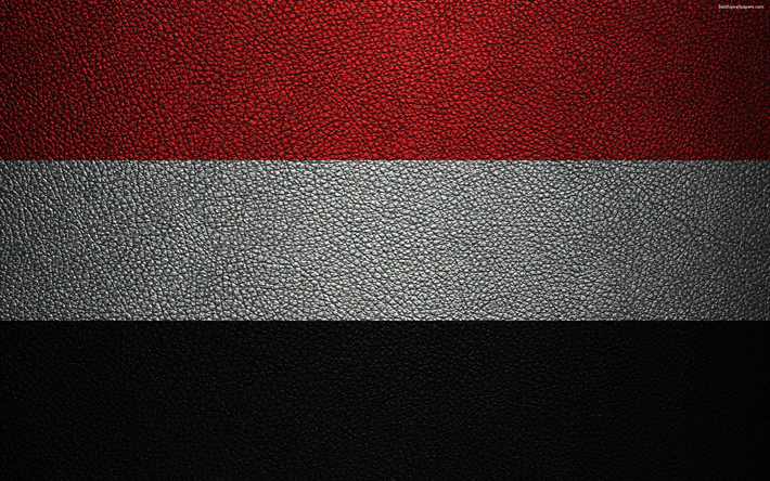 Bandera de Yemen, 4K, textura de cuero, Yemen bandera, Asia, el mundo de las banderas, Yemen
