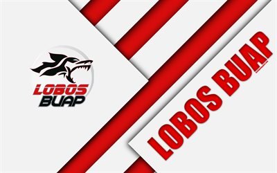 Lobos BUAP, 4k, Mexican Football Club, material design, logo, white red abstraction, Puebla de Zaragoza, Mexico, Primera Division, Liga MX