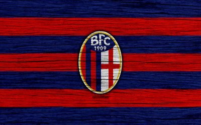 Bologna, 4k, Serie A, logo, Italy, wooden texture, FC Bologna, soccer, football, Bologna FC