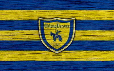 Chievo, 4k, Serie, logo, Italia, puinen rakenne, AC Chievo Verona, jalkapallo, Everton FC