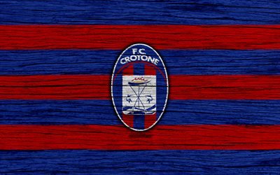 Crotone, 4k, Serie A, logo, Italy, wooden texture, FC Crotone, soccer, football, Crotone FC