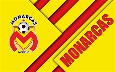 Monarcas FC, 4K, Messicani del Club di Calcio, il design dei materiali, logo, giallo, rosso, astrazione, Morelia, Michoacan Stato, Messico Primera Division, la Liga MX, Monarcas Morelia