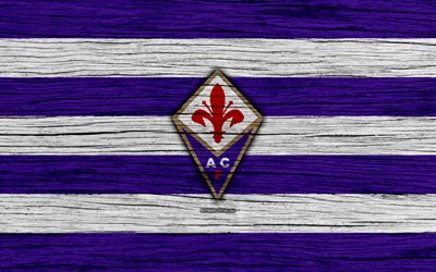 Fiorentina, 4k, Series, logotipo, Italia, textura de madera, FC Fiorentina, f&#250;tbol, Fiorentina FC