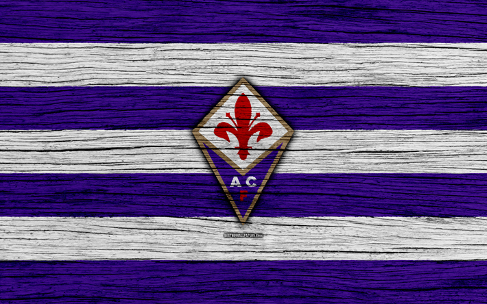 Fiorentina, 4k, Serisi, logo, İtalya, ahşap doku, FC Fiorentina, futbol, Fiorentina FC