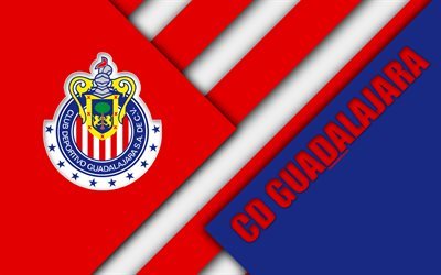 CD Guadalajara, 4K, Meksikon Football Club, materiaali suunnittelu, logo, sininen punainen abstraktio, Guadalajara, Meksiko, Primera Division, Liga MX, Club Deportivo Guadalajara