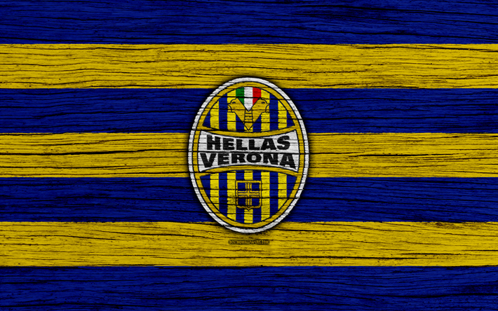Hellas Verona, 4k, logo, İtalya, ahşap Serie A doku, FC Hellas Verona, futbol, Hellas Verona FC