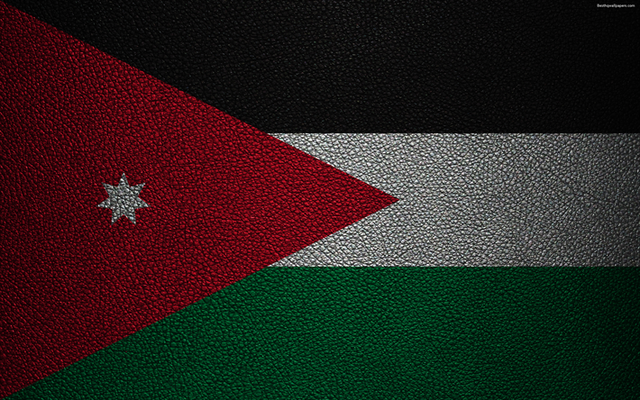Bandiera della Giordania, 4k, texture in pelle, bandiera Giordana, Asia, bandiere del mondo, Giordania