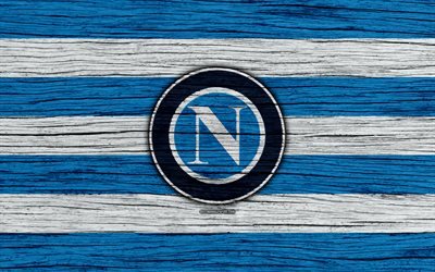 Napoli, 4k, Serie A, logo, It&#225;lia, textura de madeira, FC Napoli, futebol, FC napoli