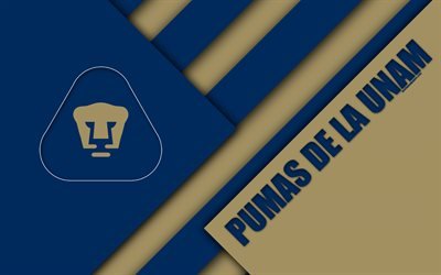 Pumas de la UNAM, Club Universidad Nacional, 4K, Mexican Football Club, material design, logo, blue brown abstraction, Mexico City, Mexico, Primera Division, Liga MX, Pumas UNAM