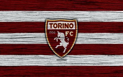 Torino, 4k, de la Serie a, logotipo, Italia, textura de madera, FC Torino, f&#250;tbol, Torino FC