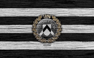 Udinese, 4k, Serie A, logo, Italy, wooden texture, FC Udinese, soccer, football, Udinese FC