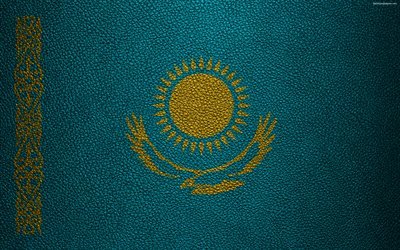 Flag of Kazakhstan, 4k, leather texture, Kazakhstan flag, Asia, world flags, Kazakhstan