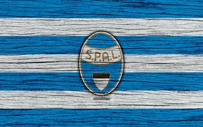 SPAL, 4k, Serie A, logo, It&#225;lia, textura de madeira, FC SPAL, futebol, SPAL FC