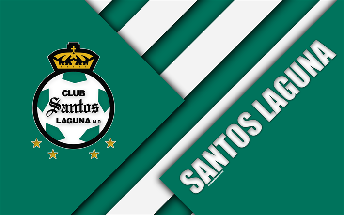 Santos Laguna FC, 4k, Mexican Football Club, material design, logo, green white abstraction, Torreon, Mexico, Primera Division, Liga MX