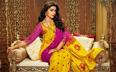shriya saran, indische schauspielerin, mode-modell, indischen traditionellen schmuck, sari, schmuck