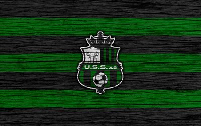 Sassuolo, 4k, Serie A, logo, It&#225;lia, textura de madeira, FC Sassuolo, futebol, Sassuolo FC