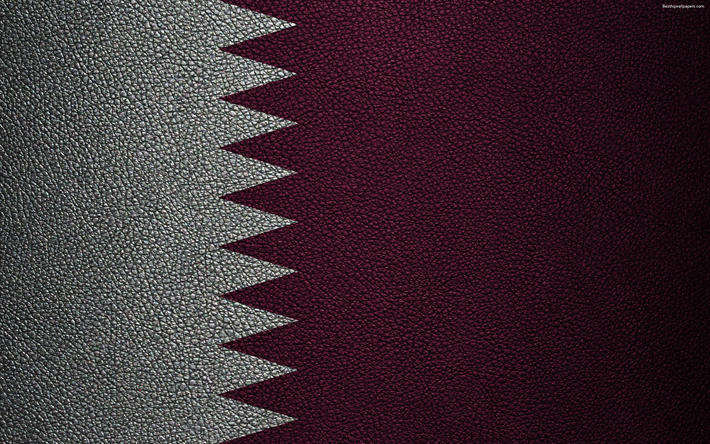 علم قطر, 4k, جلدية الملمس, قطر العلم, آسيا, أعلام العالم, قطر