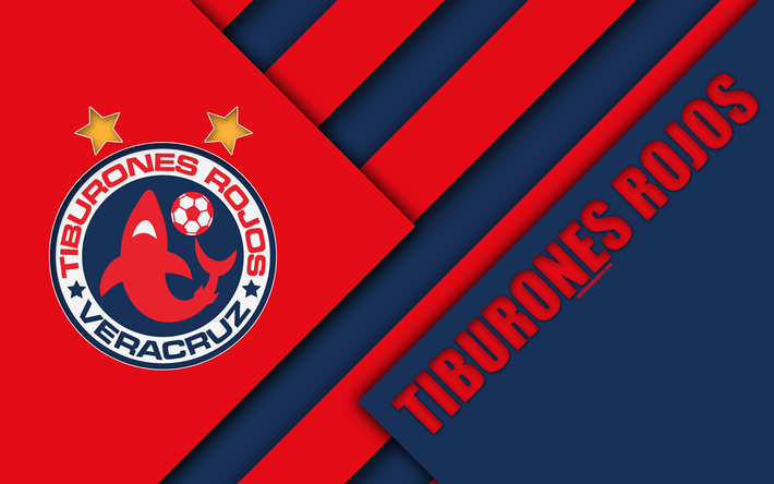 Veracruz FC, 4k, Mexican Football Club, material design, logo, blue red abstraction, Veracruz, Mexico, Primera Division, Liga MX, Tiburones Rojos de Veracruz
