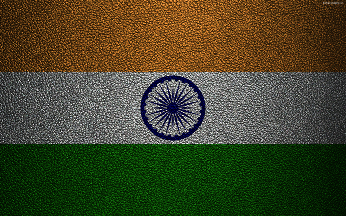 علم الهند, 4k, جلدية الملمس, العلم الهندي, آسيا, أعلام العالم, الهند